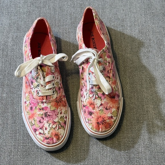 Joe Boxer Shoes - Joe Boxer Zahara‎ Womens Floral Canvas Sneakers Pink Orange Low Top Lace Up 8M